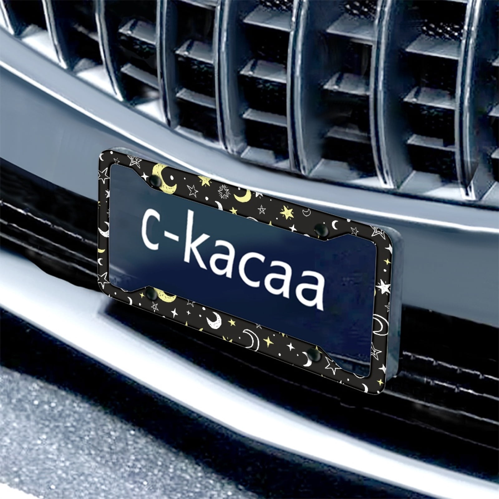 Renewold Moon Star Yellow Car License Plate Frame Auto Decorative Accessories Plate Holder with Screws, Car Accessories Applicable to Standard US License, 2 Pack