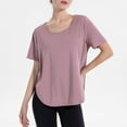 thumbnail image 4 of KBZDBZC Womens Shirts New Large Size Loose Yoga Wear Short Sleeved Women's Hem Slit Sports T Shirt Fitness Running Quick Drying Clothing Women's Blouse Tshirt Women (Pink,XL), 4 of 6