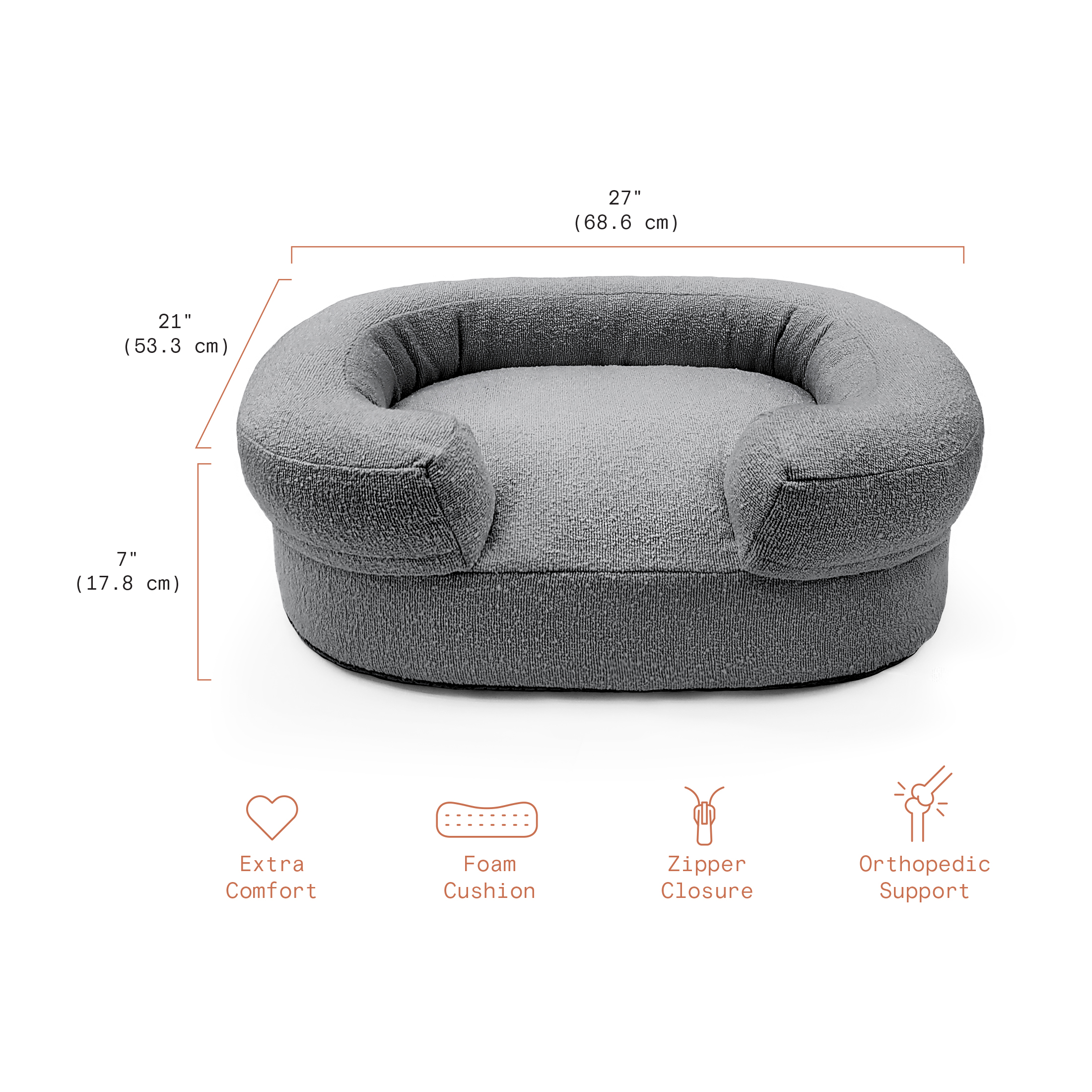 Beautiful by Drew Barrymore Bolster Pet Bed, Small, Charcoal photo 3