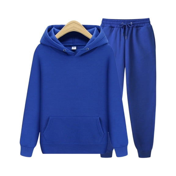 Kixjoy Sweatsuits Women 2 Piece Outfit Oversized Fashion Long Sleeve Sweatsuit Workout Warm Hooded Sweatshirts and Pants 2 Piece Plain Fall Womens Clothing, Light Blue XL