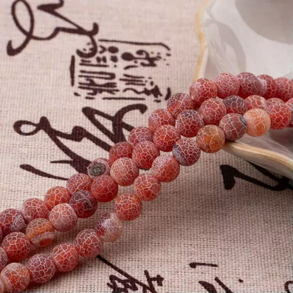 K-KED Red Matte Fire Agate Gemstones Round Beads 15" 6mm 8mm 10mm 12mm-12 mm