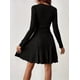 thumbnail image 4 of Vestido Corto de Punto Acanalado de Larga para Mujer, Otoño e Invierno, Cuello en V, Informal, Corte A Negro XL, 4 of 9