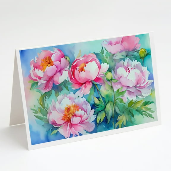 Peonies in Watercolor Greeting Cards and Envelopes Pack of 8 7 in x 5 in
