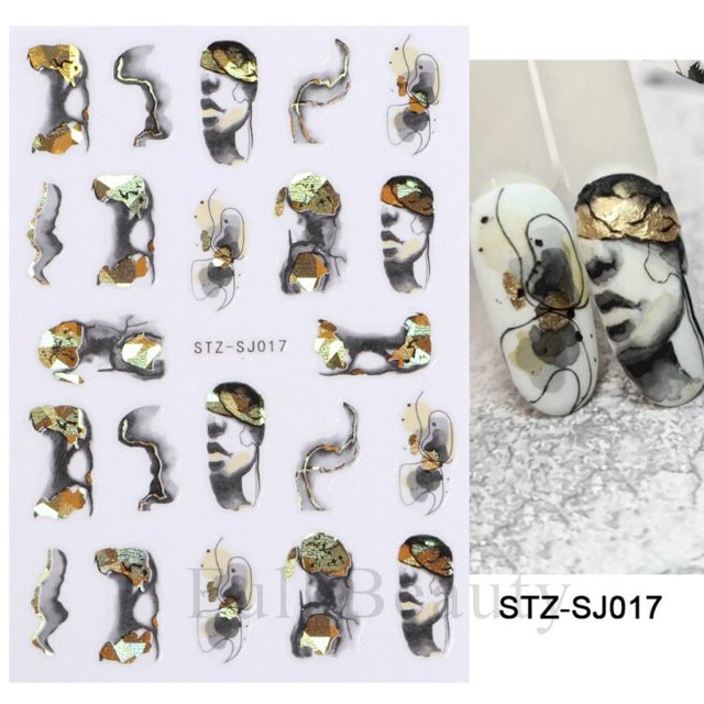 Calcomanías inspiradas en arte 3D para uñas, pegatinas de moda para uñas, línea geométrica abstracta, deslizadores adhesivos, accesorios de manicura, LASTZCS12-31