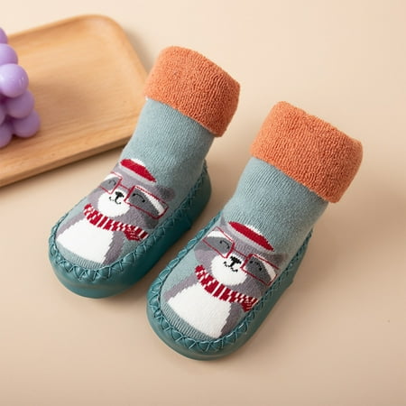 

KEVCHE Newborn Baby Boys Girls Cartoon Cute Warm Floor Socks Anti-Slip Baby Step Socks Green