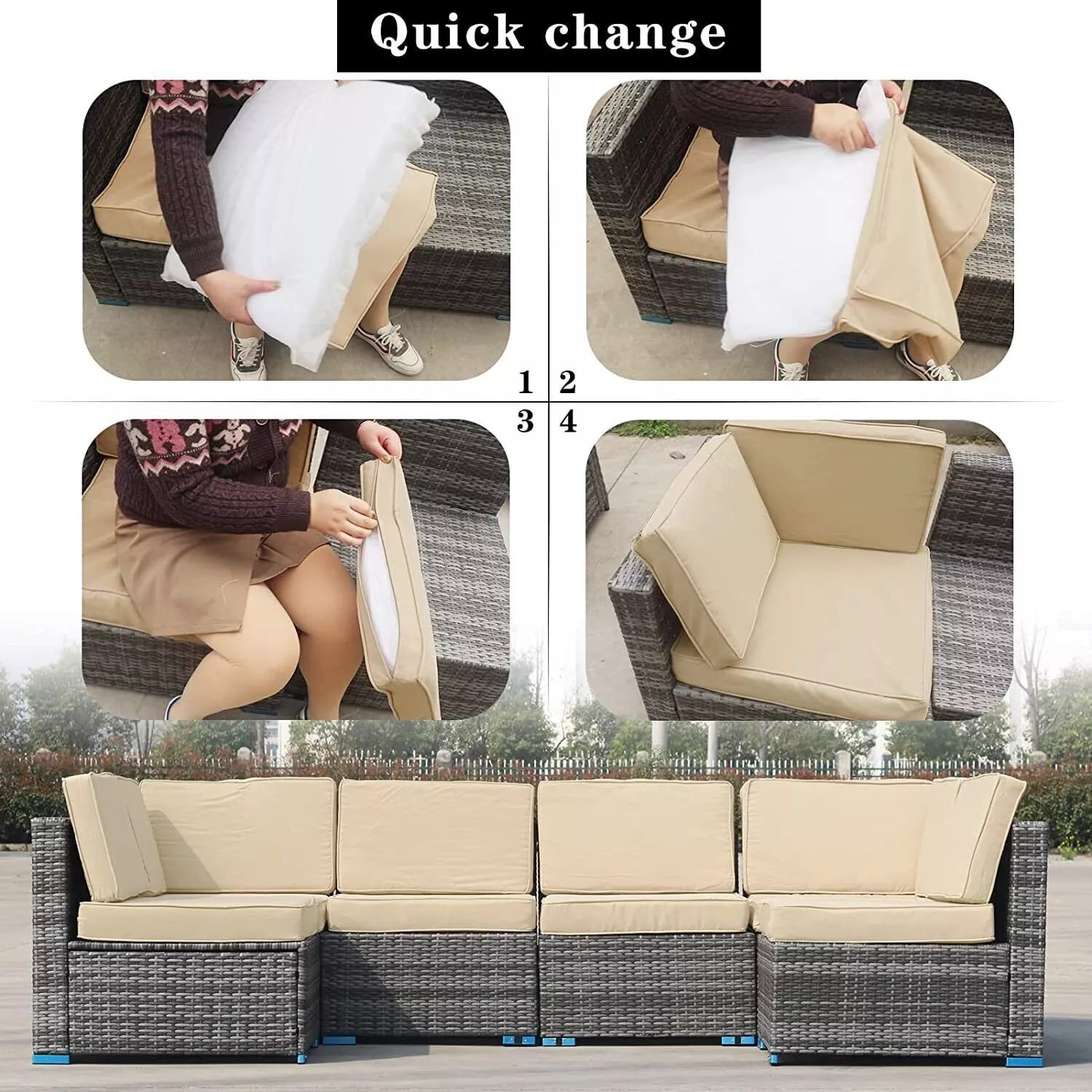 FKS LIFE Outdoor Cushion Slipcovers 25x25x3.15 inches Patio Cushion Covers Splash Proof Water with Zipper Furniture Cushion Cover