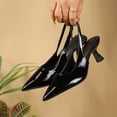 thumbnail image 4 of DIVVce Closed Toe Sandals Women Slingback Block Kitten Heel Pumps Glossy Patent Slip On Formal Wedding Office Dress Event Footwear, 4 of 8