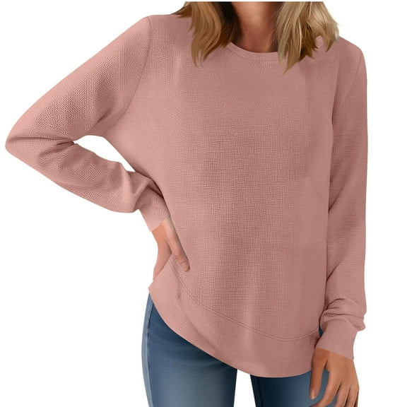 Kaemgyyd Long Sleeve Shirts for Women Loose Fit Fall Casual Tops Fashion Clothes Thick Warm Solid Color Crewneck Pullover S-Xl