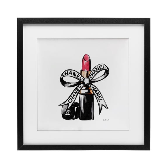 Stupell Industries Glam Brand Lipstick Ribbon Black Framed Print Under Glass design by Amanda Greenwood, 13 x 13