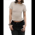 thumbnail image 1 of Camisetas de Algodón para Mujer, Cuello Redondo, Corta, Básicas, Informales, de Verano, Color Café , S, 1 of 9