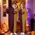 thumbnail image 2 of CUZIBR Kids Halloween Onesie Pajamas Girls Boys Hooded Plush Pumpkin Pajama Patchwork Zip Up Long Sleeve Jumpsuit Loungewear Lovely Sleepwear,Brick Red,9-10 Years, 2 of 4