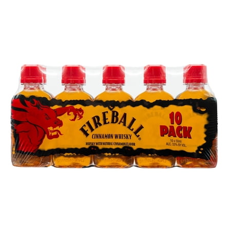Fireball Cinnamon Whiskey, 50ml Bottles, 10 Count, 33% Alcohol