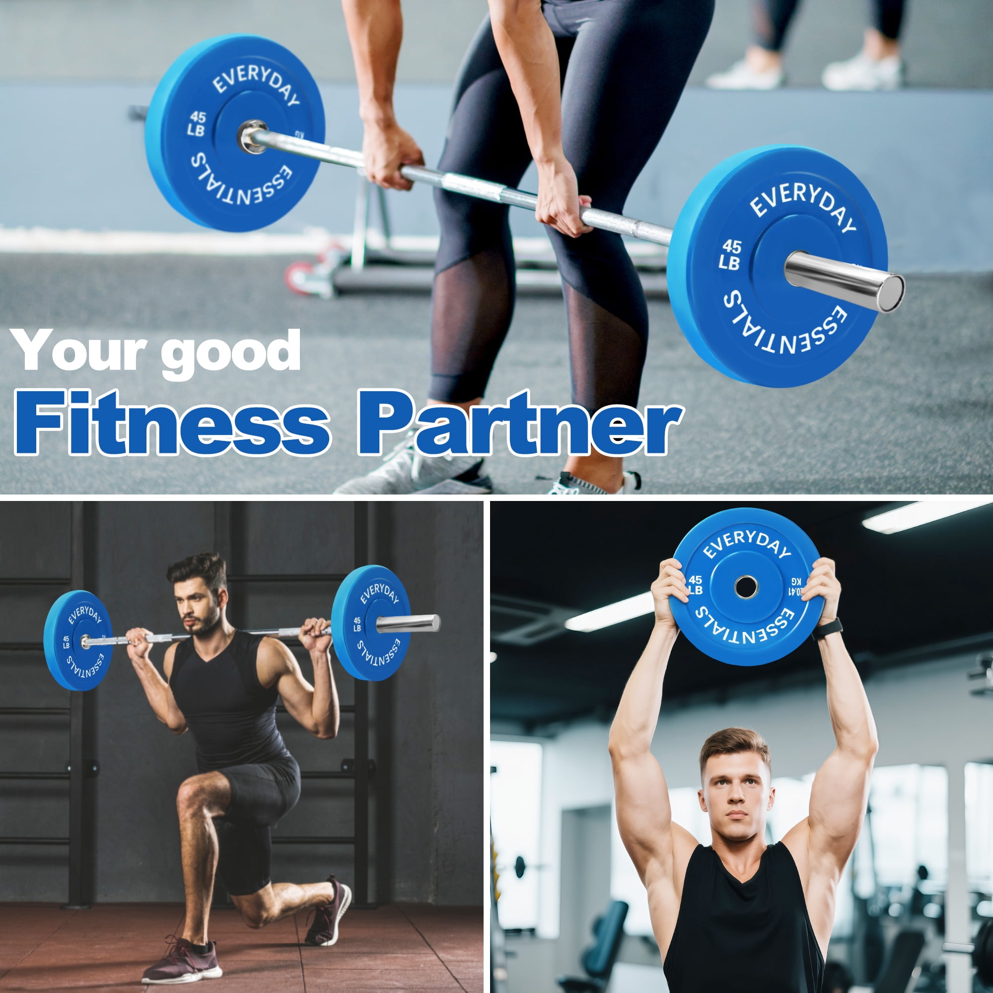 (3 pack) BalanceFrom Olympic Bumper Plate Weight Plate, 45 lbs Pair Color