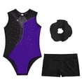 thumbnail image 3 of YONGHS Girls Gymnastics Tumbling Outfits Rhinestone Sleeveless Leotard with Shorts Balelt Dancewear Purple 12, 3 of 6