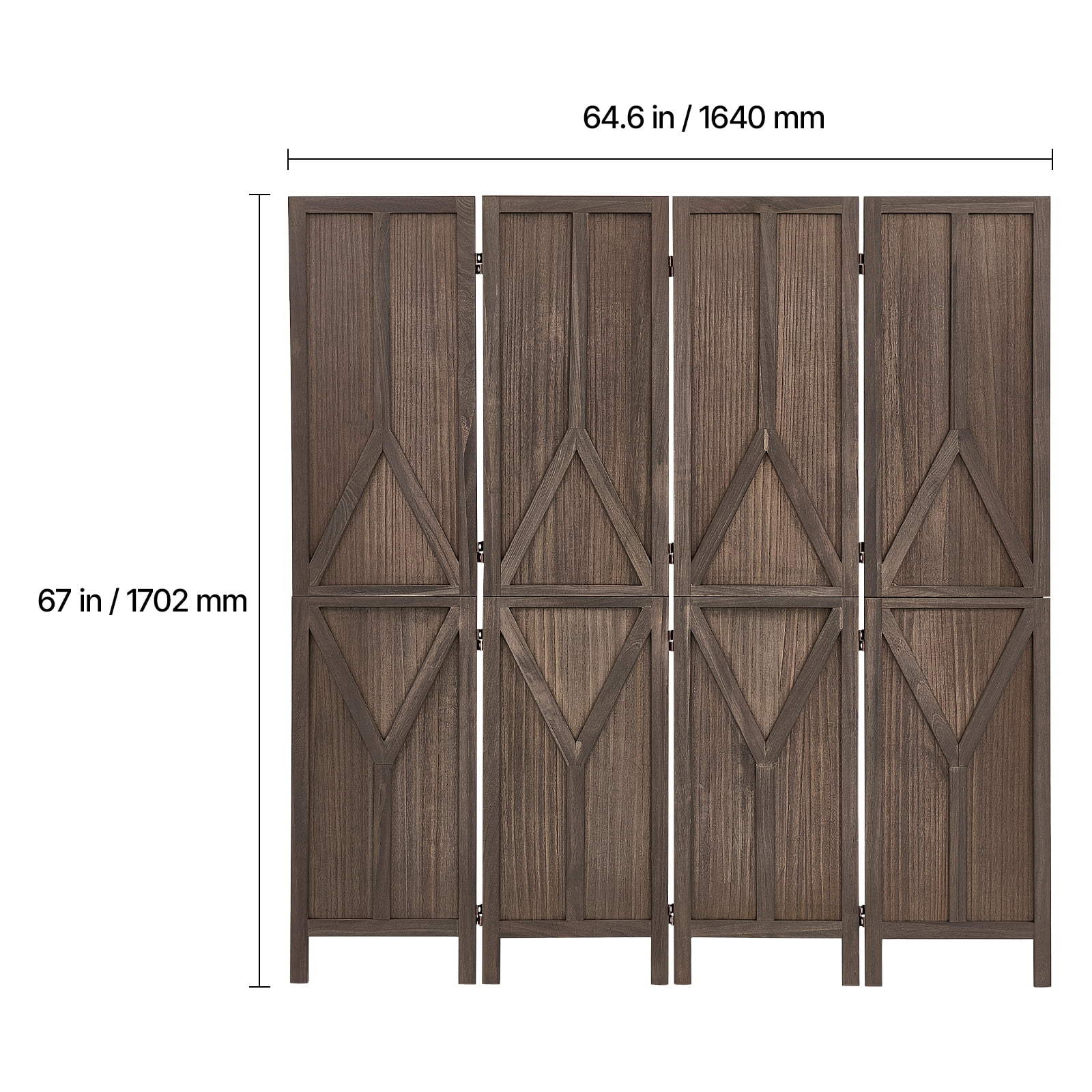 KFFKFF 4-Panel Wooden Room Divider with Y Pattern, Privacy Screen for Home Decor and Space Separation, 67-Inch Height, Sturdy Frame, Two-Way Hinges, Rustic Wooden Partition with Included Hardware