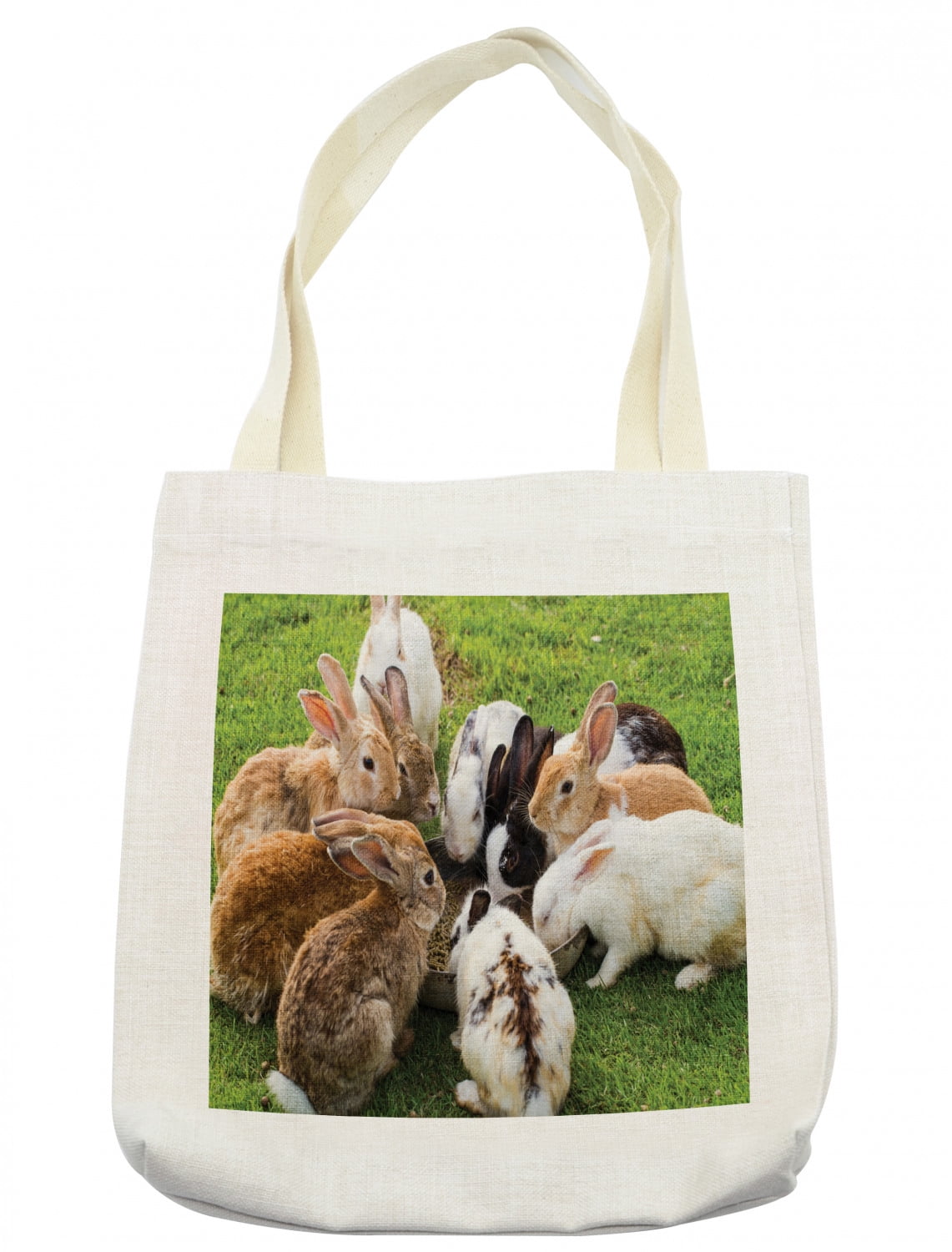 Bunny Tote Bag, Real Life Image of a Group of Rabbits Eating Food in
