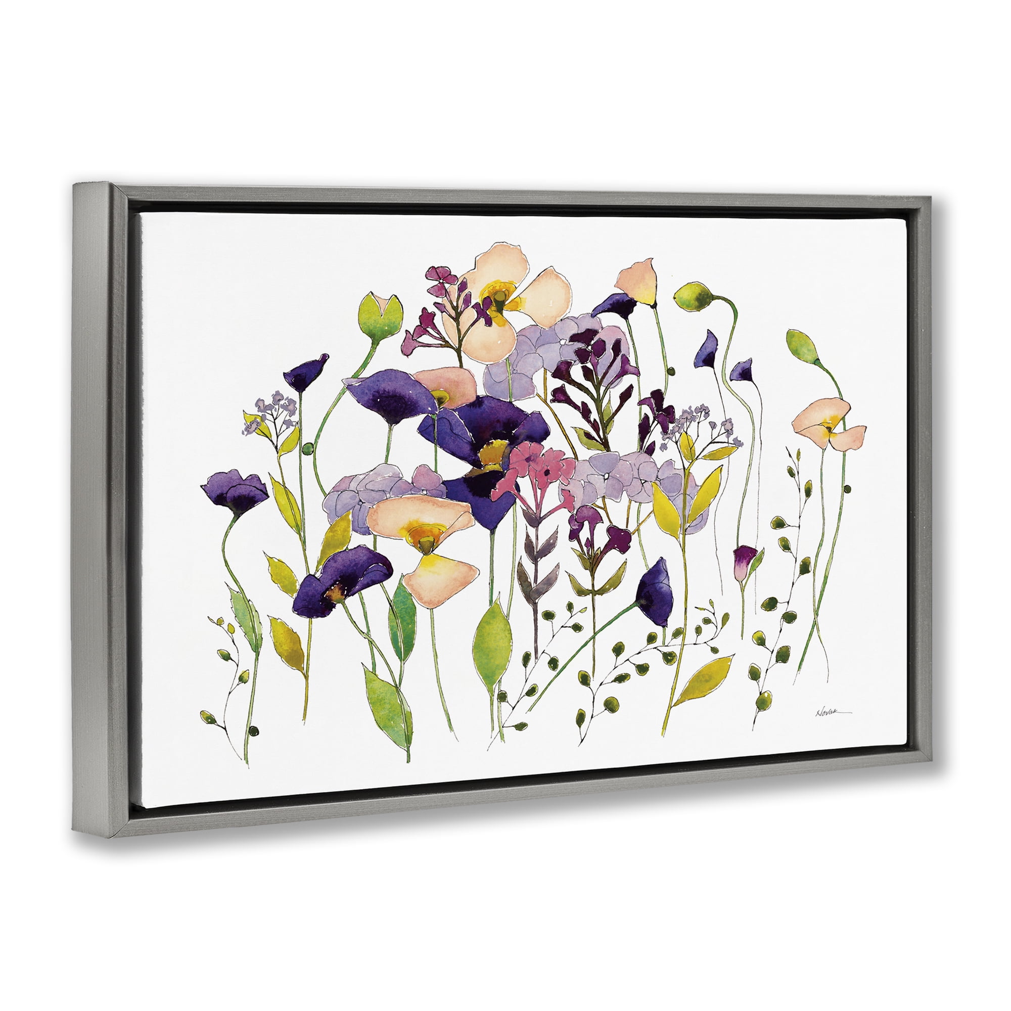Stupell Industries Purple Poppy Sprigs Botanical & Floral Painting Gray Floater Framed Art Print Wall Art, 25 x 17