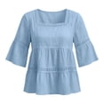 thumbnail image 5 of Women's Short Sleeve Crew Neck Solid Casual Blouse, 5 of 6