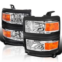 Spec-D Tuning Chrome Headlights with Black Trim Compatible with 2014-2015 Chevy Silverado 1500 Left Right Pair Head Lights Lamp Assembly