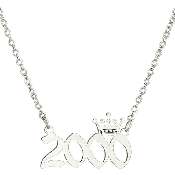 harmtty Number Pendant Year Necklace Crown Stainless Steel Chain Women Necklace Birthday Gift,Silver 2000