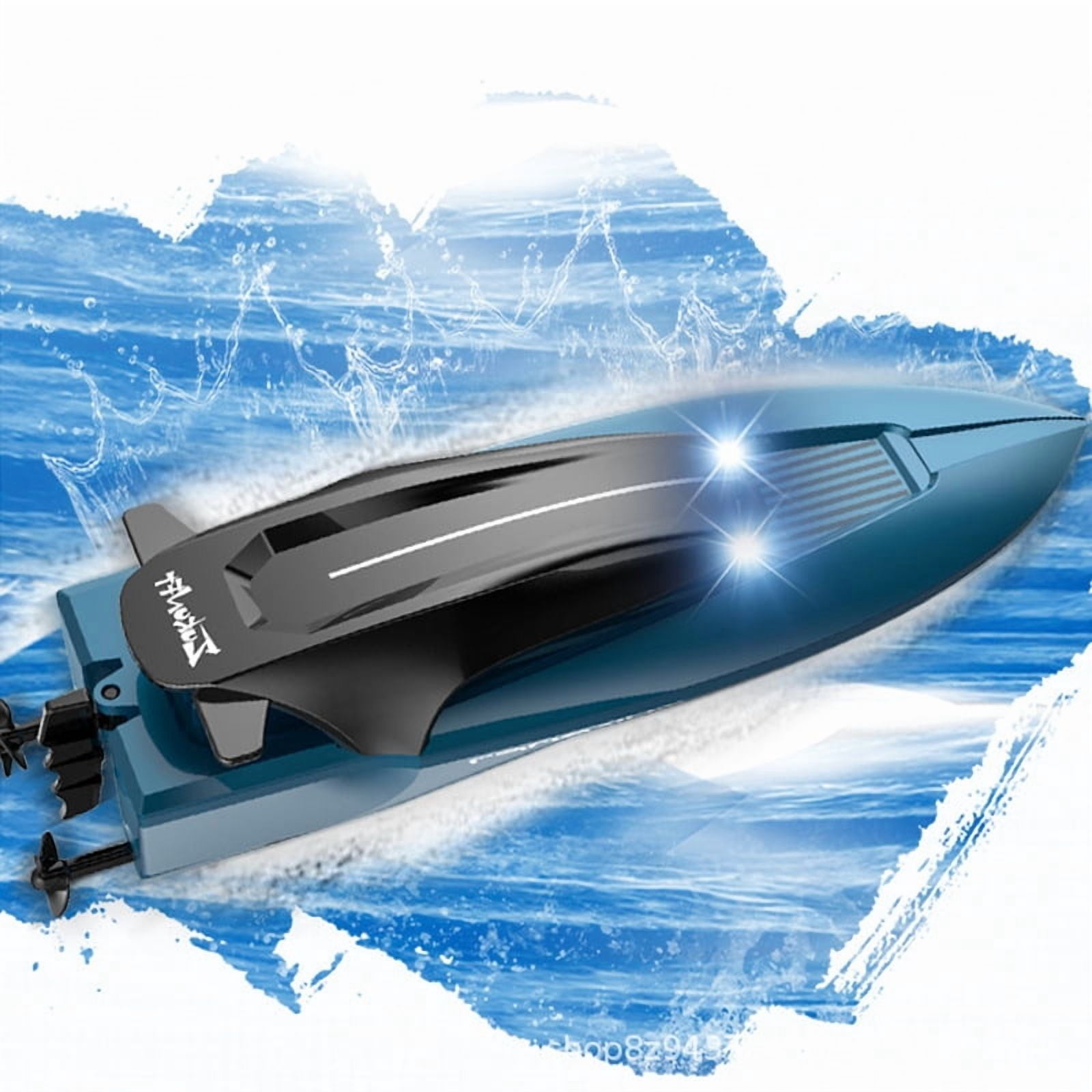 Funtogether Toys Mini RC Boat, 2.4GHz Remote Control Speedboat with Dual Motors & LED Lights, Water-Activated Racing Toy for Pools and Bathtubs