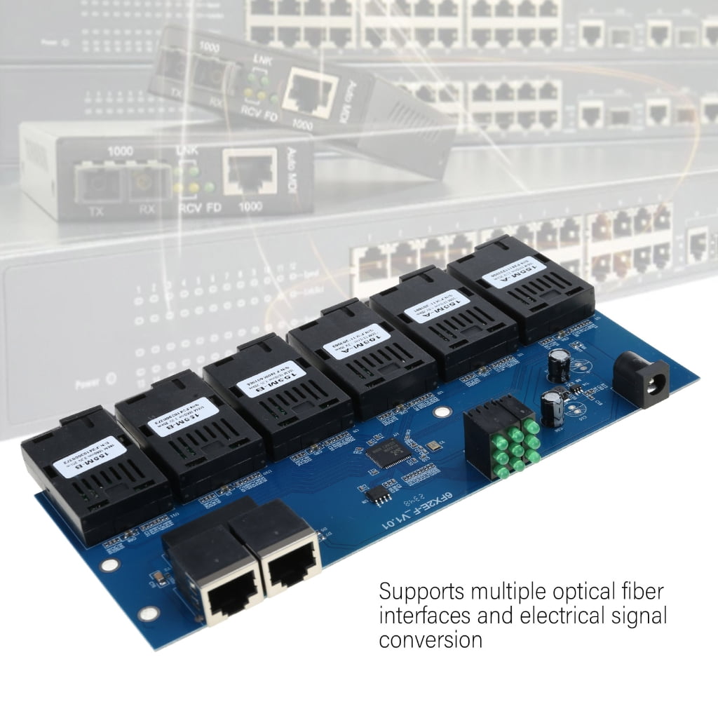 Ethernet Switches 100M Fiber Optics Media Converter 2 to 6SC Optics Connector 1310nm/1550nm Port PCBA Board 20KM