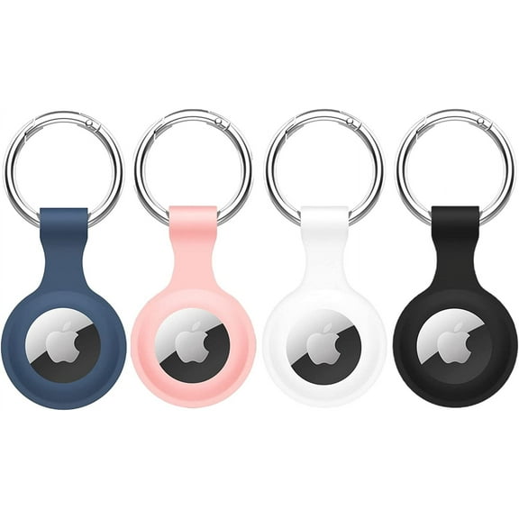 [4 Pack] Silicone Airtag Case for Protection, Airtag Keyring for Dog Collar/Luggage Bag, Anti-Scratch & Water Proof Airtag Case Pink, Black, White, Blue