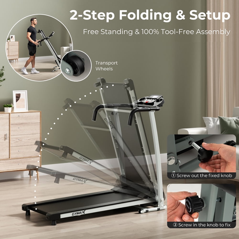 Spaco Folding Treadmill with 12 Preset Programs and LCD Display, Jogging Machine, Manual Treadmill, Black