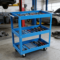 Jopath Heavy Duty Metal Tool Cart , 3 Tier Rolling Mechanic Tool Cart, Lockable Wheels, 450 Lbs Capacity Industrial Service Cart For Garage, Warehouse, Workshop (Blue)