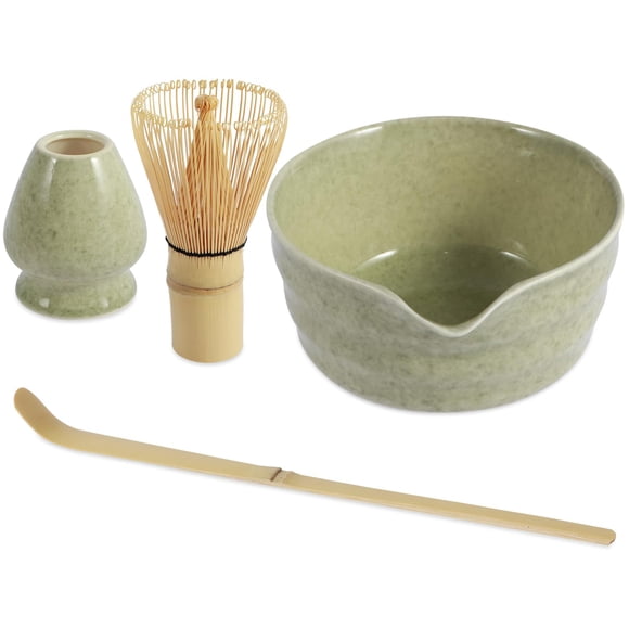"Premium Japanese Matcha Tea Ceremony Set - 4pc Kit with Bamboo Whisk, Scoop, Stand & 600ml Ceramic Bowl for Authentic Tea Preparation"