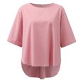 thumbnail image 4 of Womens Summer Cotton Linen Shirts 3/4 Sleeve Solid Color Loose Casual T Shirts Hi-lo Hem Basic Tunic Tops Blouses, 4 of 6