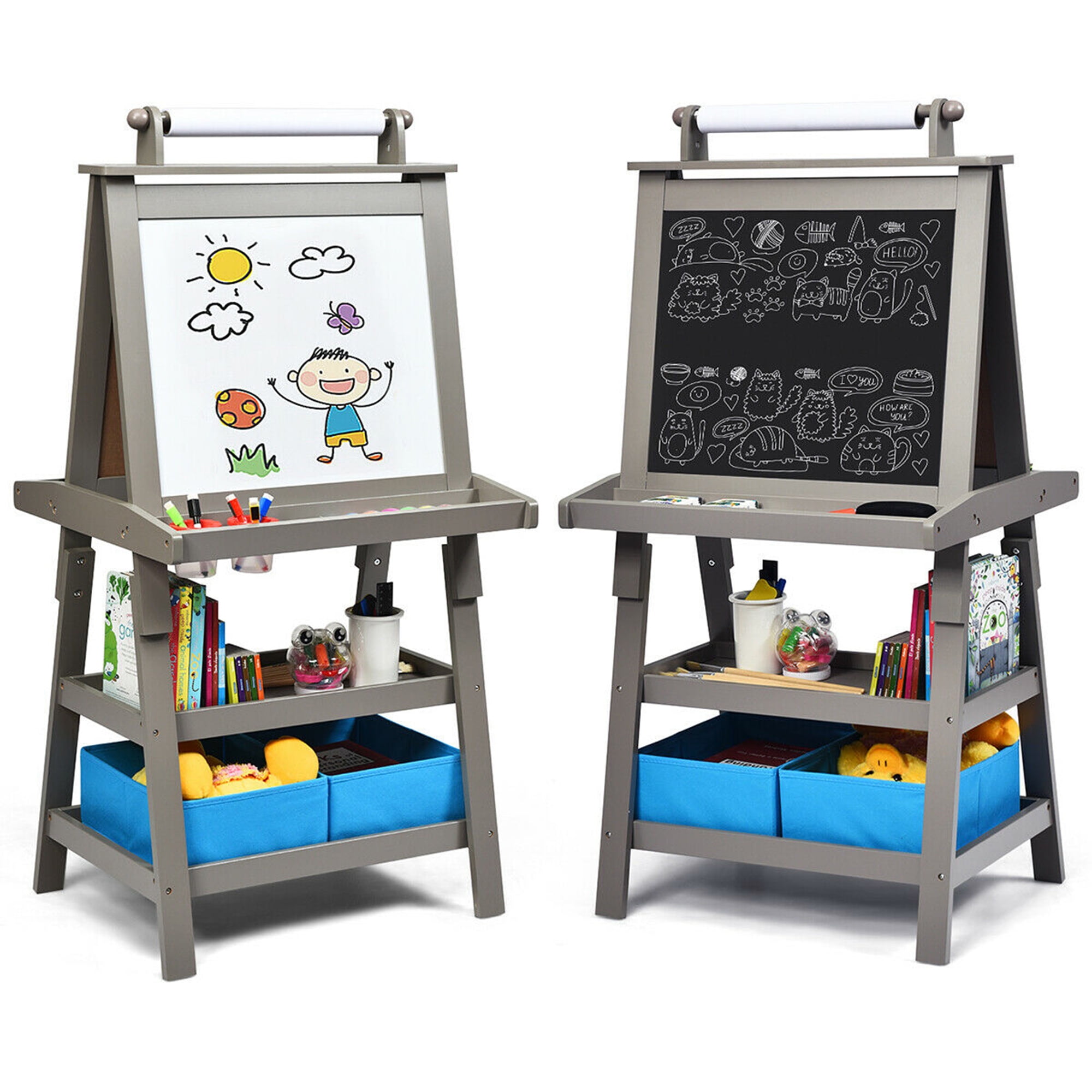 Gymax 3 in 1 DoubleSided Storage Art Easel w/ Paint Cups for Kids