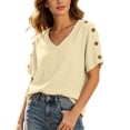 thumbnail image 6 of Babysbule Women's V-Neck Button Shoulder Short Sleeve Relaxed Fit Casual Blouse Everyday Basic Top, 6 of 9
