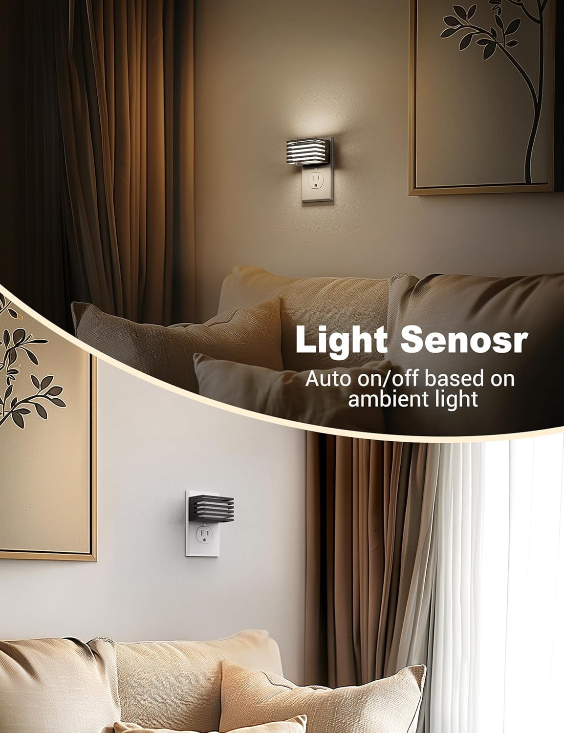 RGHJAR-LED Night Light, [2 Pack] Night Lights Plug into Wall with Dusk to Dawn Sensor, Dimmable Plug in Night Light, Adjustable Brightness, 5000K Daylight White Nightlight for Bathroom Hallway