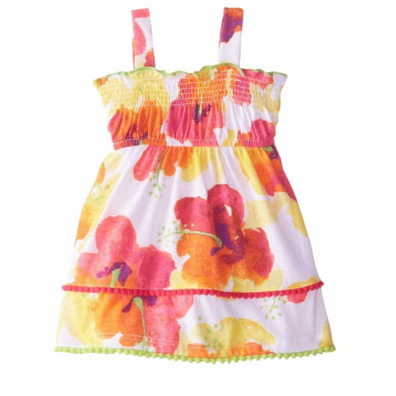 Youngland Infant Girls Orange & Yellow Floral Dress Smocked Sun Dress 3-6m