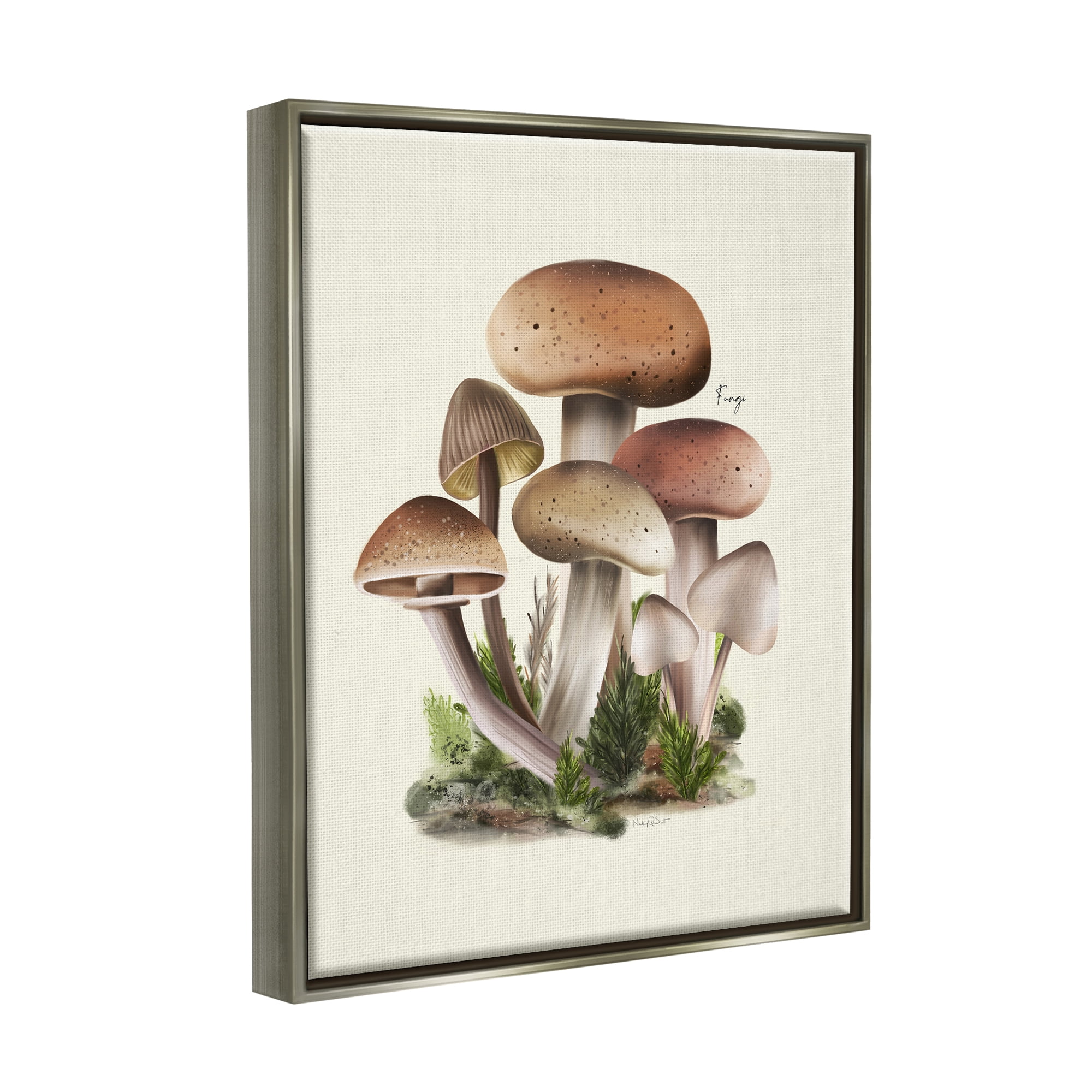 Stupell Industries Brown Woodland Mushrooms Botanical & Floral Painting Gray Floater Framed Canvas Art Print Wall Art, 25 x 31