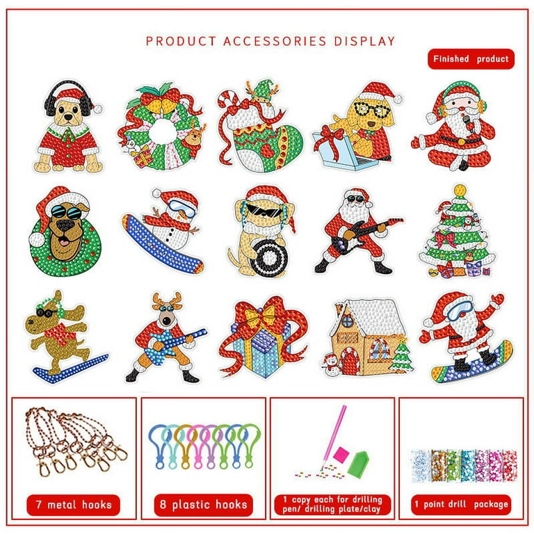 FUN-LITTLE-TOYS Diamond Painting Kits, Christmas Advent Calendar 2023 Girls  With Crafts Keychains Assorted Mini Stickers for Kids Christmas Gift Party