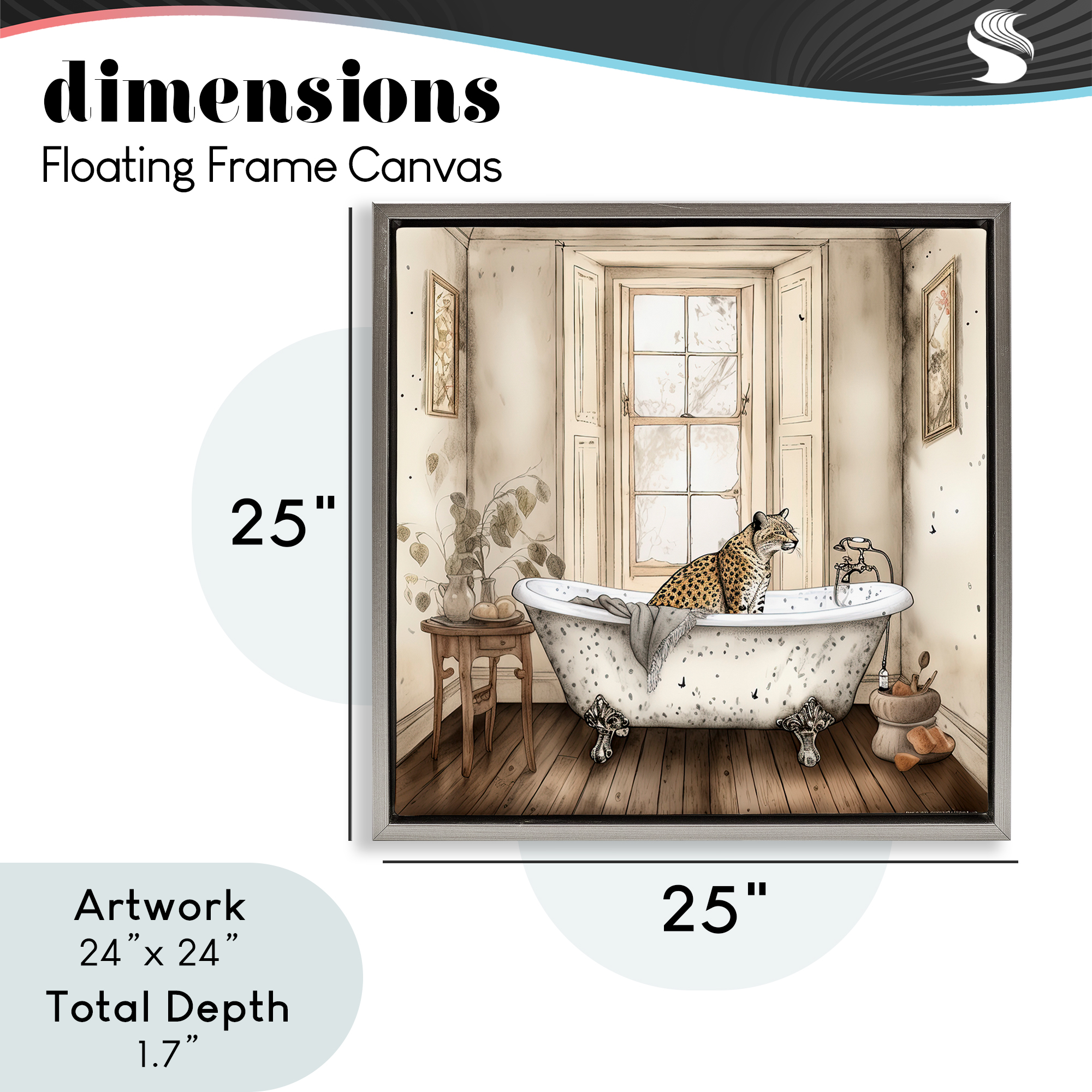Neutral Leopard Bathtime Gray Framed Floater Canvas Wall Art, design by Sasha