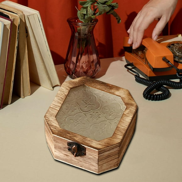 Elodie Wooden Storage Box Decorative Ornament Stashbox for Entryway Living Room Toy Octagon Light Brown