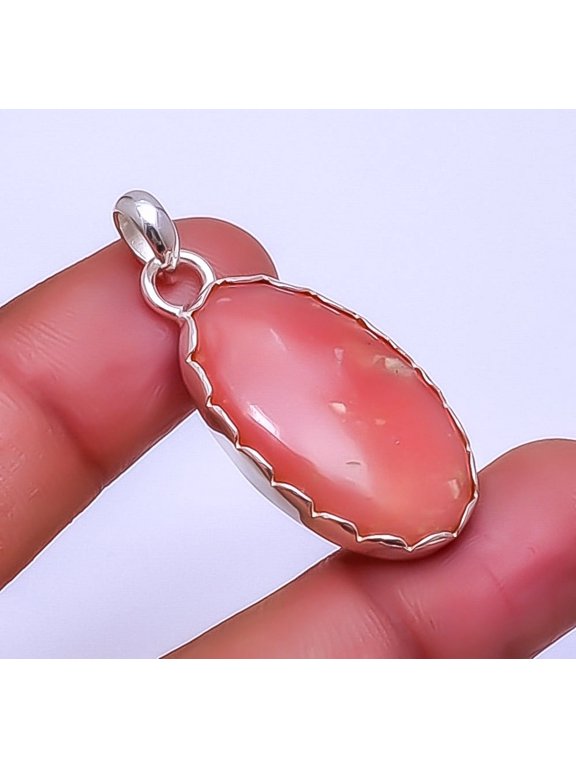 Pink Opal - Peru Gemstone 925 Sterling Silver Pendant 1.64" P_9303_95_10