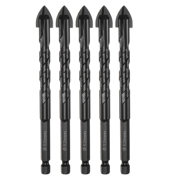 Unique Bargains 5pack Masonry Drill Bits, 12mm Concrete Drill Bit 1/4' Hex Shank Ceramic Drill Bit