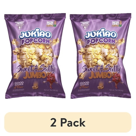 (2 pack) Jukiao Sweet and Salty Popcorn Jumbo Size, Non-GMO Corn, 7 oz Bag