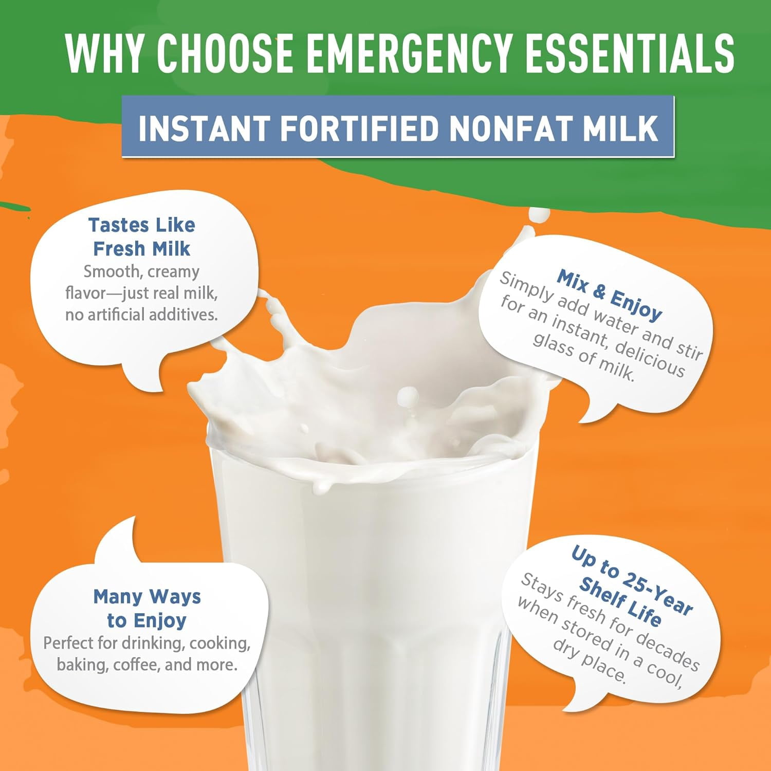 Emergency Essentials Fortified Instant Nonfat Dry Milk #10 Can, Freeze-Dried Instant Milk Powder, Emergency Bulk Food Cans, Long 20-Year Shelf Life