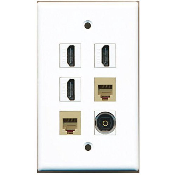 RiteAV - 3 HDMI 2 Port Phone RJ11 RJ12 Beige 1 Port Toslink Wall Plate