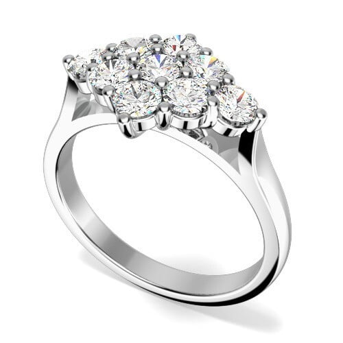 Nine Stone Diamond Engagement Ring, Cluster Diamond Ring, Womens Delicate Wedding Anniversary Ring, 14K White Gold Plated, 1.8 Ct Simulated Diamond, Gift Ring For Her