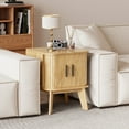 thumbnail image 3 of Pusnapku Bedside Table, 21" Fluted Nightstand with Storage and Sliding Door, Wooden Curved End Table, Small Accent Side Desk for Bedroom, Living Room, 3 of 9