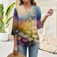 thumbnail image 3 of Wutalume 3/4 Sleeve Tops for Women, Classic Retro Casual Top Breathable and Soft for Daily Errands, Coffee Dates and Easy Care,Blue S, 3 of 5