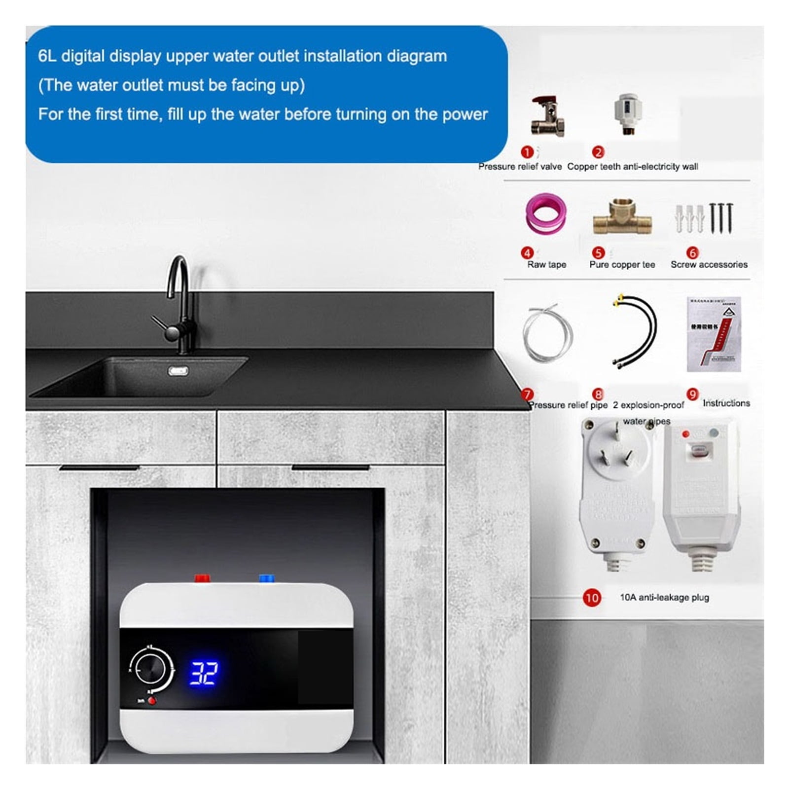 Electric Water Heater 10L Large Capacity Water Storage Type Kitchen Small Electric Water Heater That Is Hot For Washing Dishes ,Energy Saving