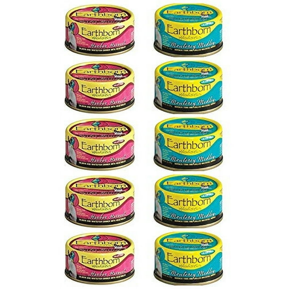 Earthborn Holistic Grain Free Cat Food in 2 Flavors: (5) Harbor Harvest and (5) Monterey Medley (10 Cans Total, 3 Ounces Each)