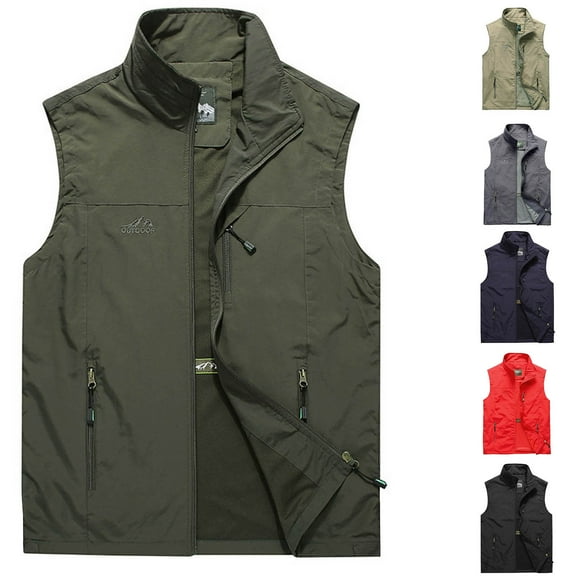 Miluxas Men's Casual Vest Lightweight Outdoor Work Photo Cargo Sleeveless Jacket for Hiking Travel Red